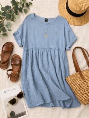 EMERY ROSE Light Blue Cotton Gauze Women's Dress